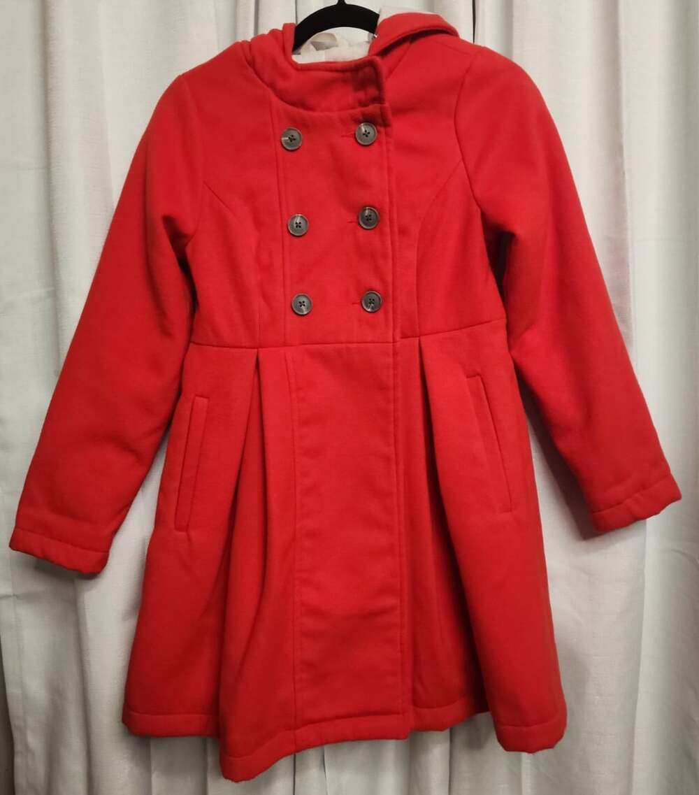 Cat & Jack Girls Size Large 10/12 Removable Fur Red Dress Coat With Hood - Picture 12 of 16